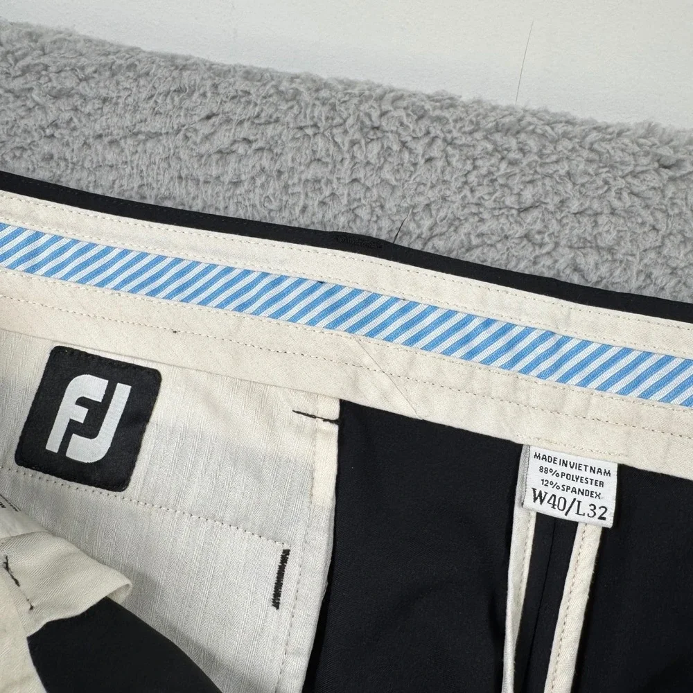 FootJoy FJ Mens 40x32 Black Pants Flat Front Polyester Spandex‎ Golf